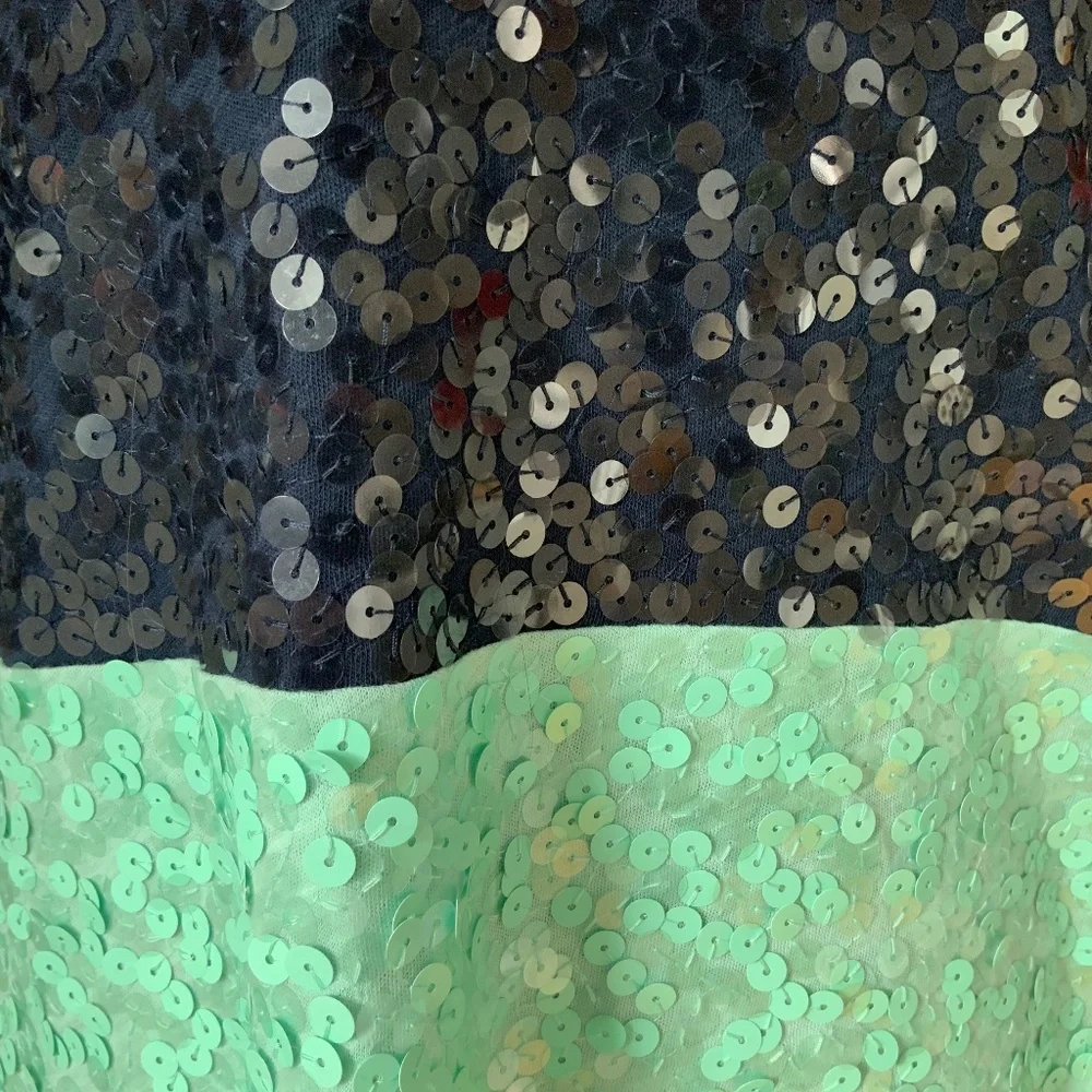 J Crew Sequin Embellished Round Neck Sleeveless Tank Top Navy Seafoam Gr…